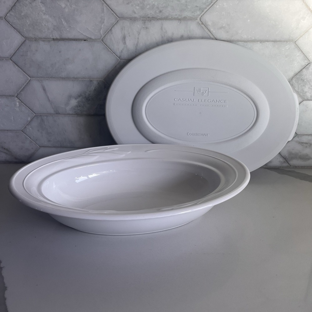CorningWare Casual Elegance White Flora L-30 Oval Serving Baking Dish‎ & Lid